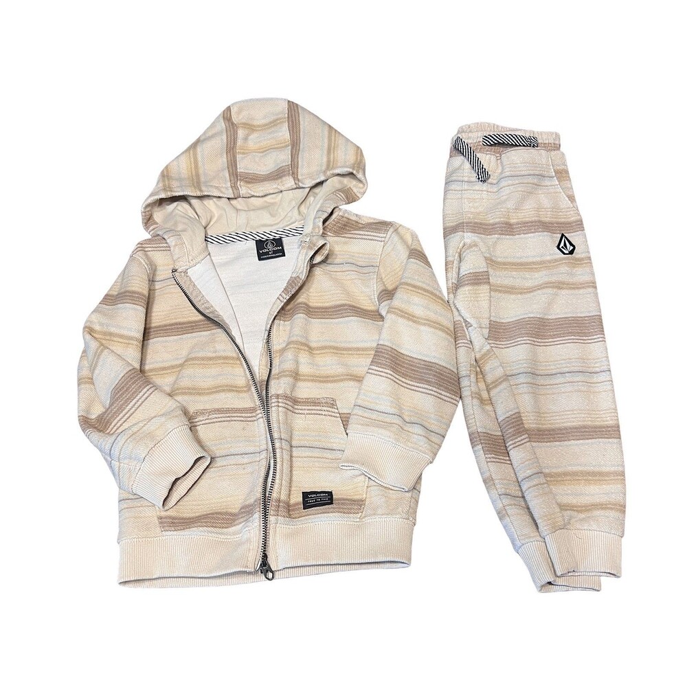 Volcom Boys Baja Striped Zip Up Hoodie and Pants Set